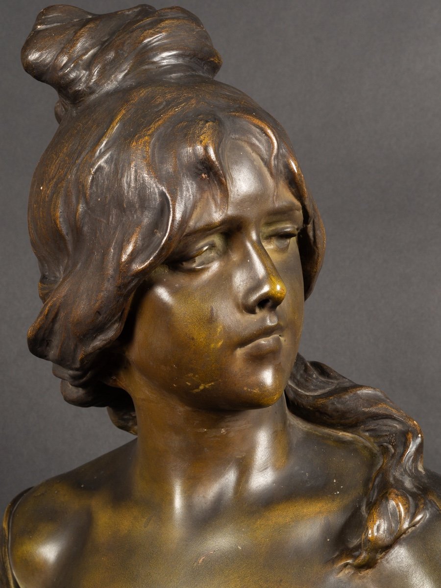 Buste De Femme, A.H. Nelson (1854 - 1919), Goldscheider, Art Nouveau, Vienne, Vers 1900.  -photo-3