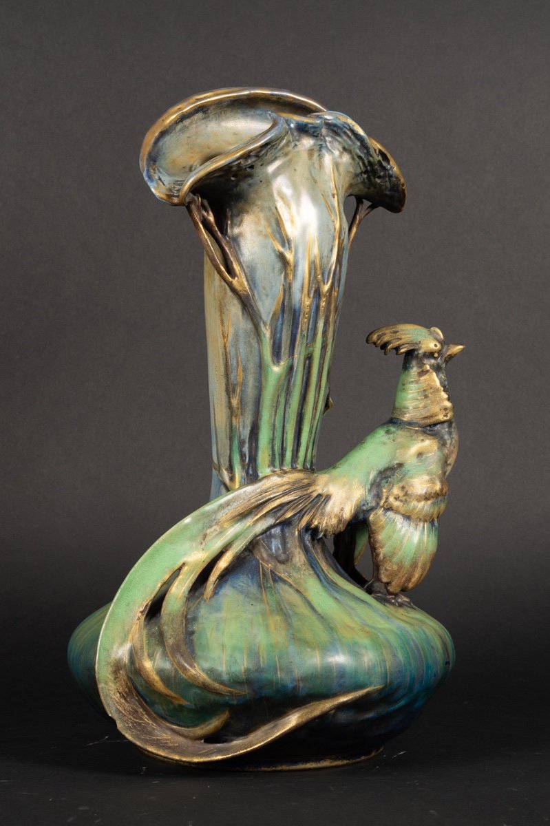 Pheasant Vase, Amphora, Austria, Art Nouveau, Circa 1900. -photo-2