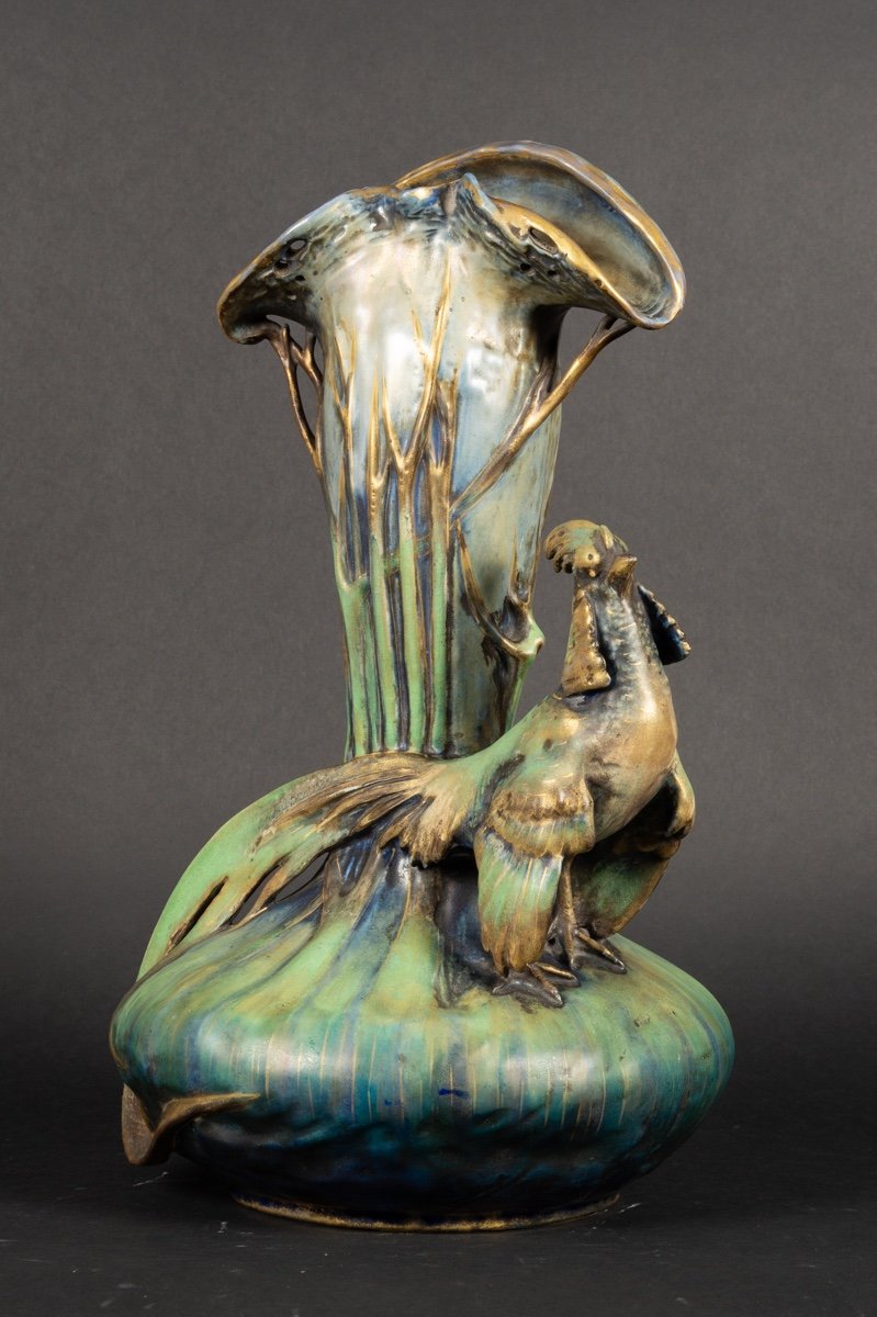 Pheasant Vase, Amphora, Austria, Art Nouveau, Circa 1900. -photo-3