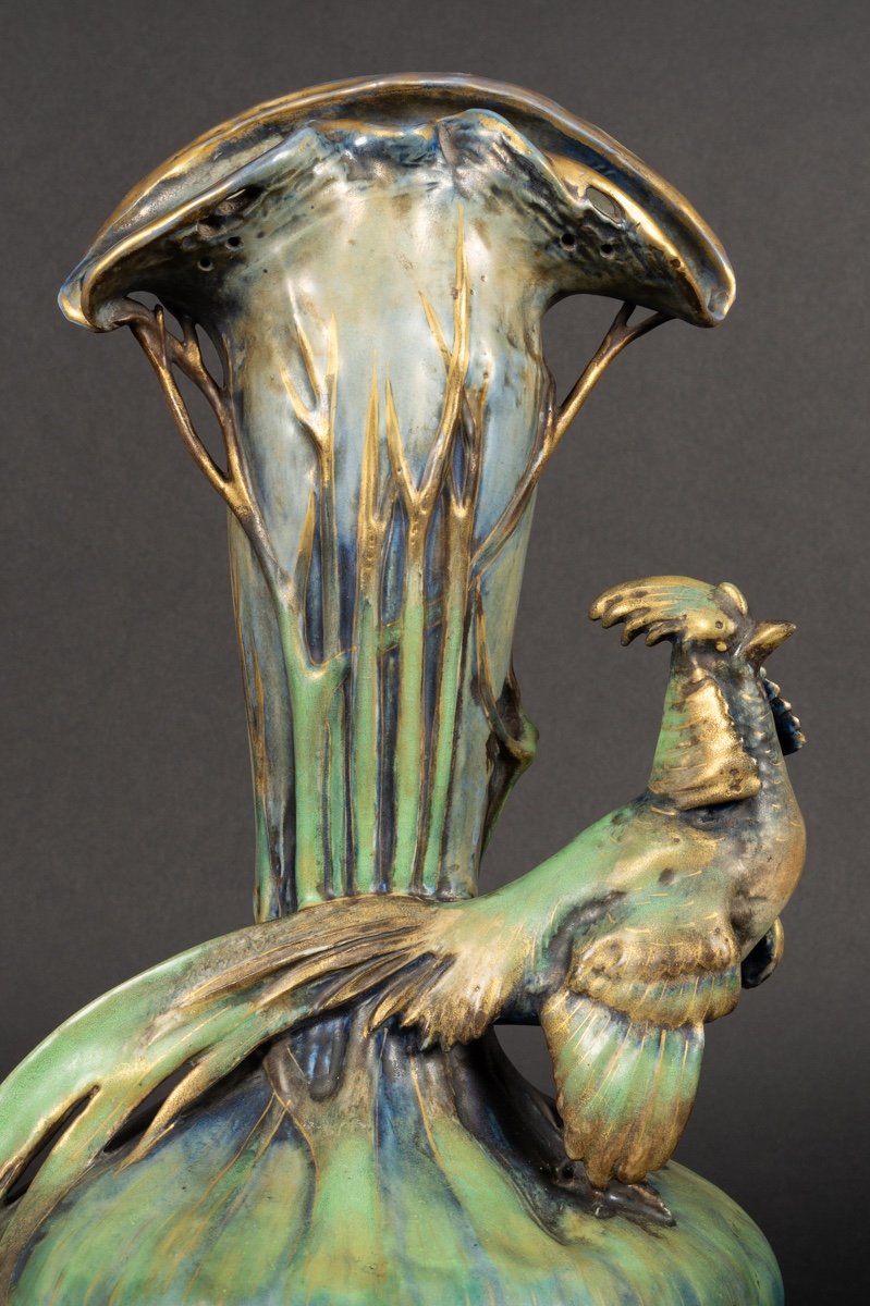 Pheasant Vase, Amphora, Austria, Art Nouveau, Circa 1900. -photo-4