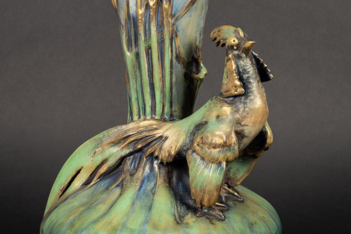 Pheasant Vase, Amphora, Austria, Art Nouveau, Circa 1900. -photo-2