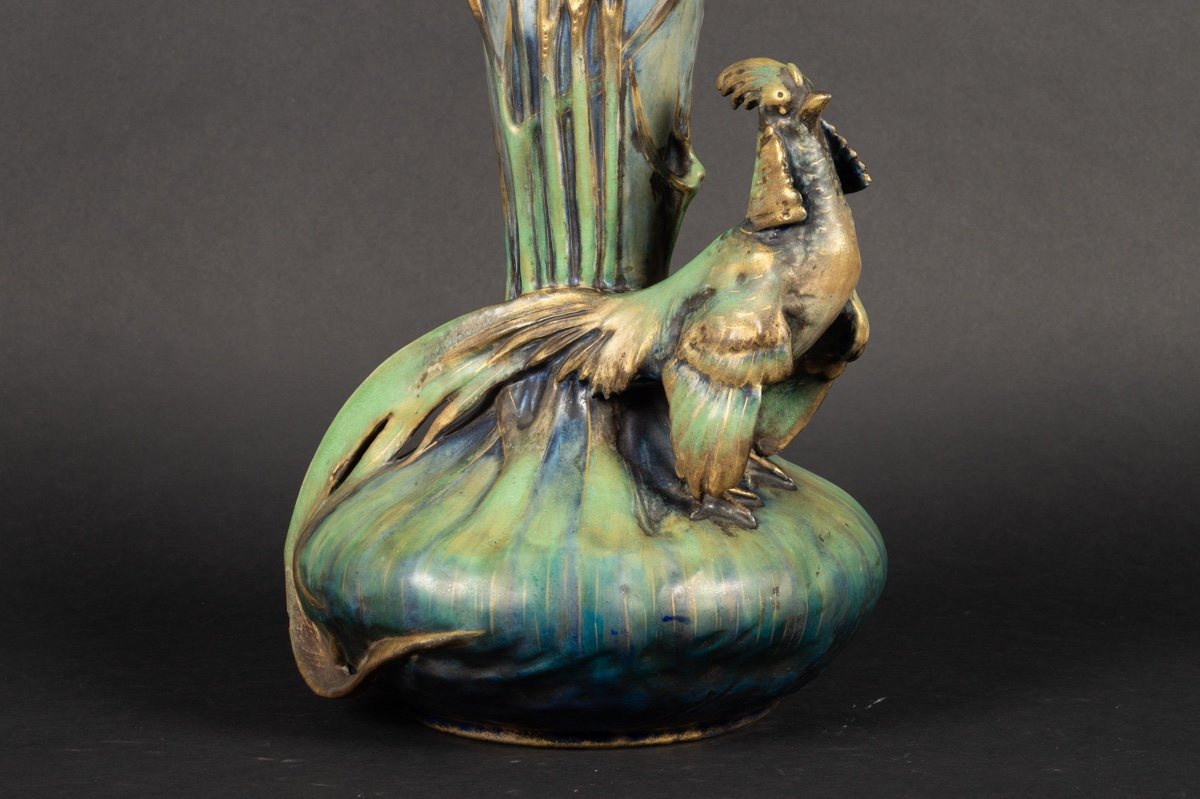 Pheasant Vase, Amphora, Austria, Art Nouveau, Circa 1900. -photo-3