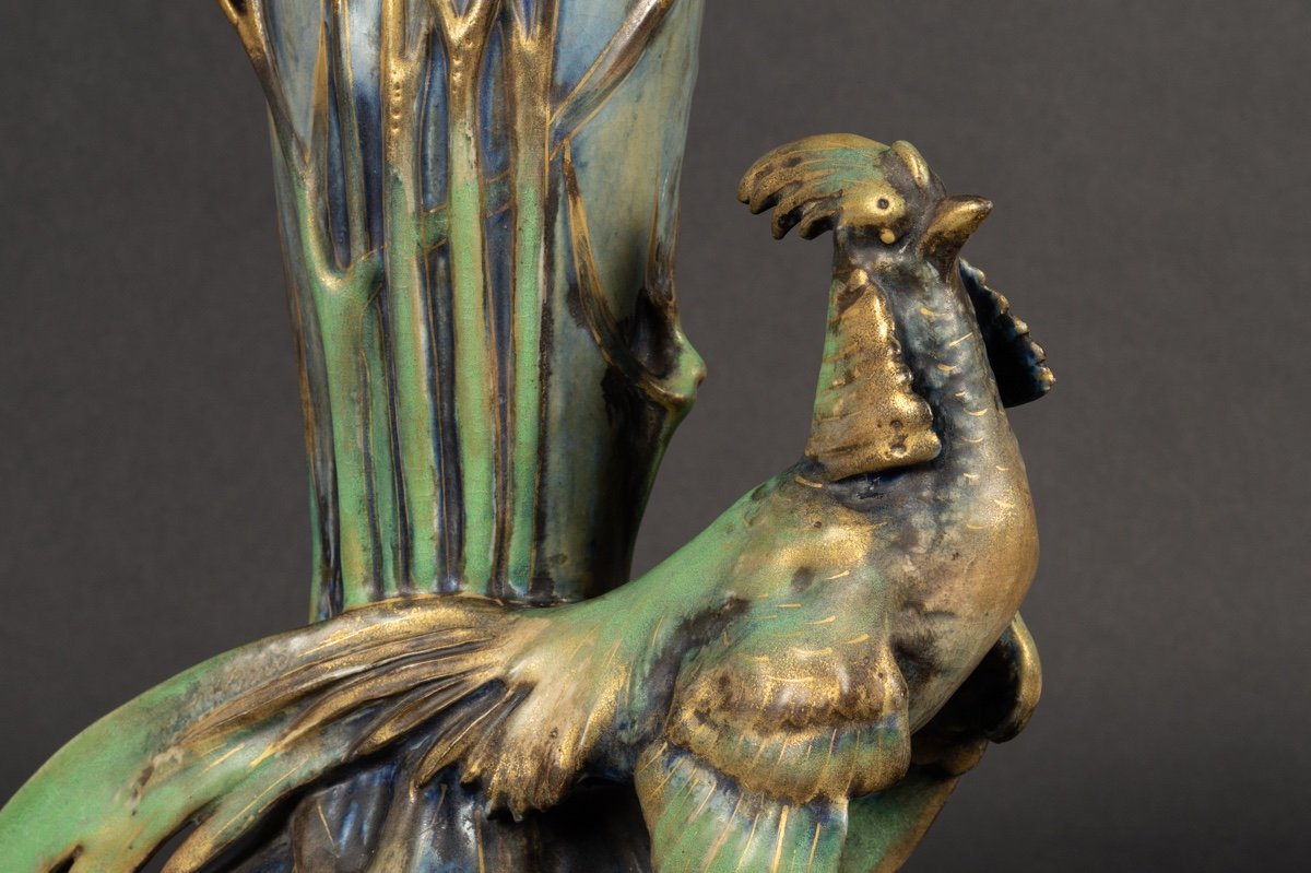 Pheasant Vase, Amphora, Austria, Art Nouveau, Circa 1900. -photo-4