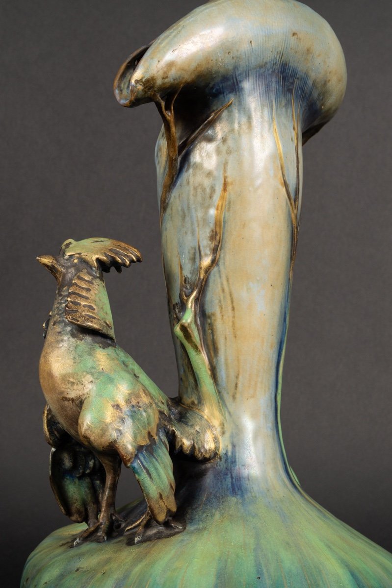 Pheasant Vase, Amphora, Austria, Art Nouveau, Circa 1900. -photo-5