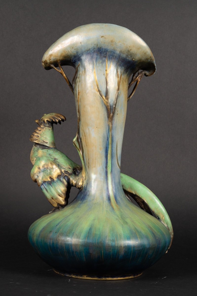 Pheasant Vase, Amphora, Austria, Art Nouveau, Circa 1900. -photo-6