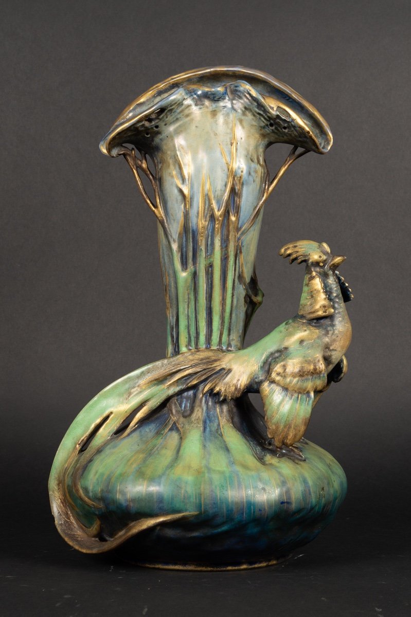 Pheasant Vase, Amphora, Austria, Art Nouveau, Circa 1900. 