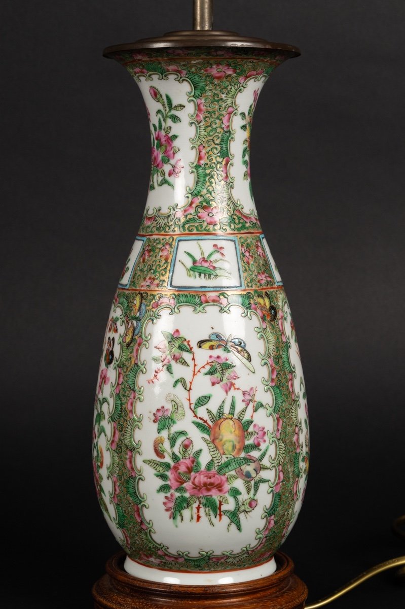 Lampe - Vase, Famille Verte, Canton Rose, Chine, XIXe Siècle. -photo-3