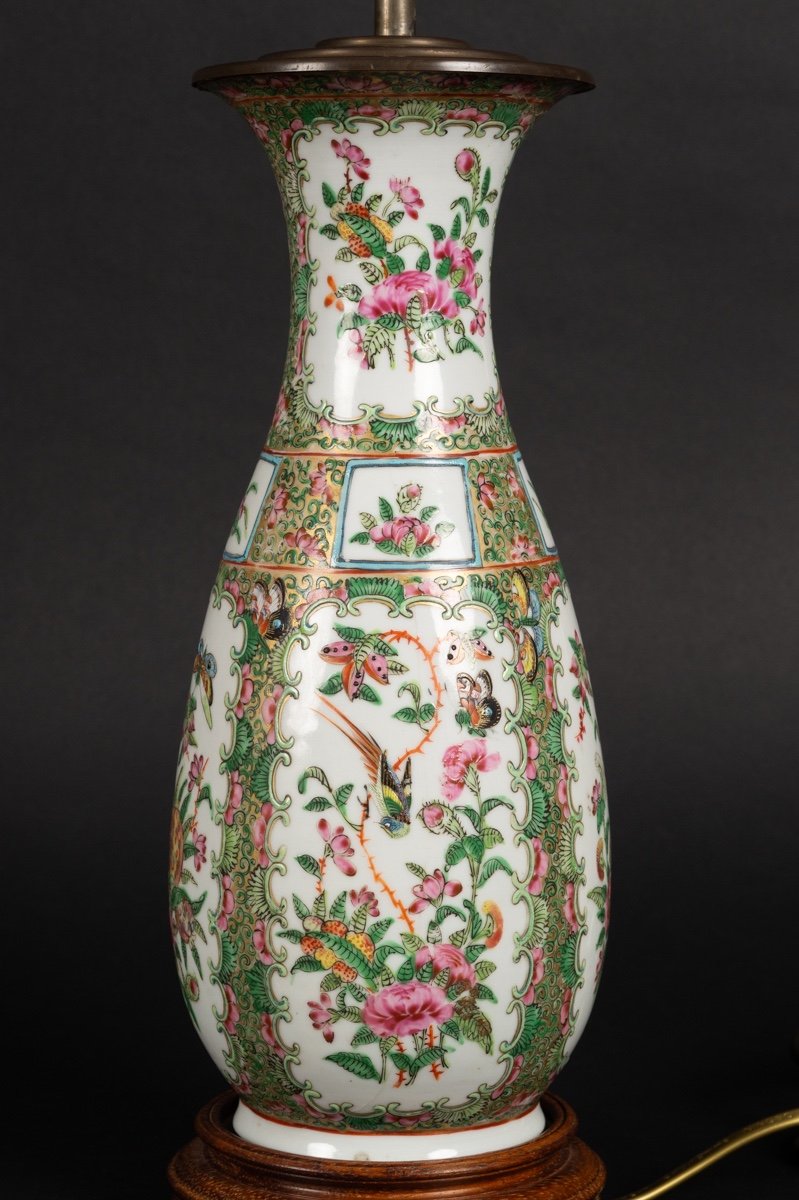 Lampe - Vase, Famille Verte, Canton Rose, Chine, XIXe Siècle. -photo-4