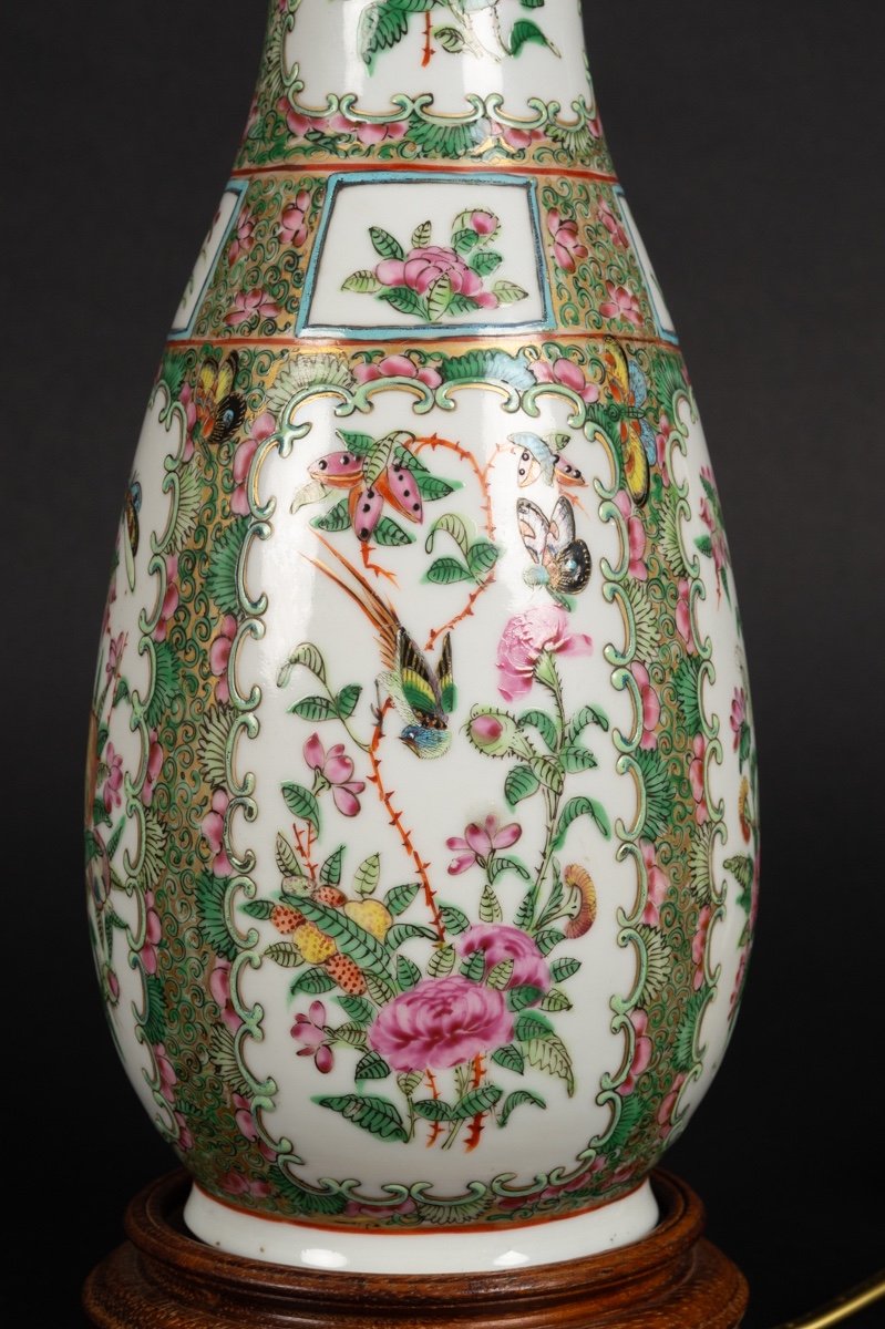 Lampe - Vase, Famille Verte, Canton Rose, Chine, XIXe Siècle. -photo-2