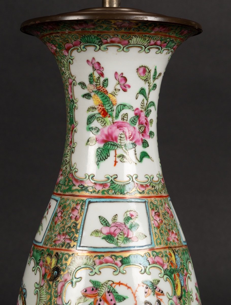 Lampe - Vase, Famille Verte, Canton Rose, Chine, XIXe Siècle. -photo-3