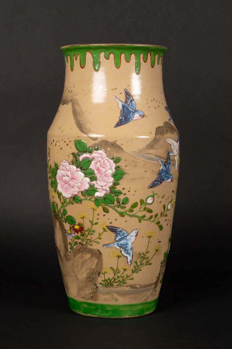 Vase Avec Oiseaux Et Fleurs, Japon, ère Meiji (1868-1912).  -photo-2