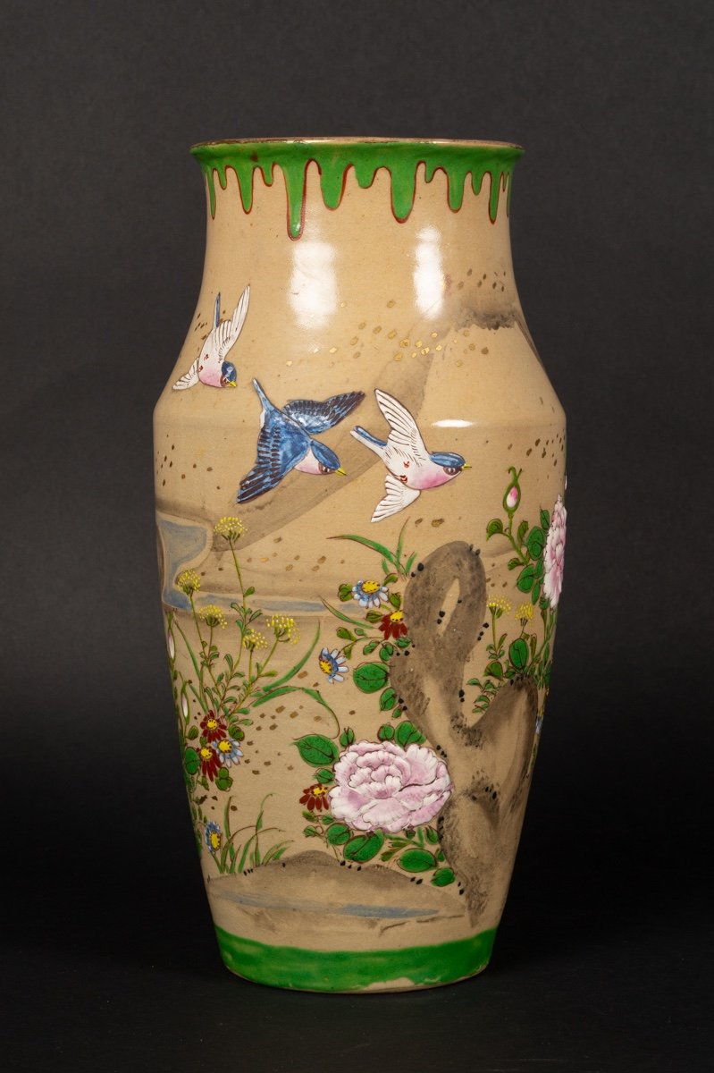 Vase Avec Oiseaux Et Fleurs, Japon, ère Meiji (1868-1912).  -photo-3