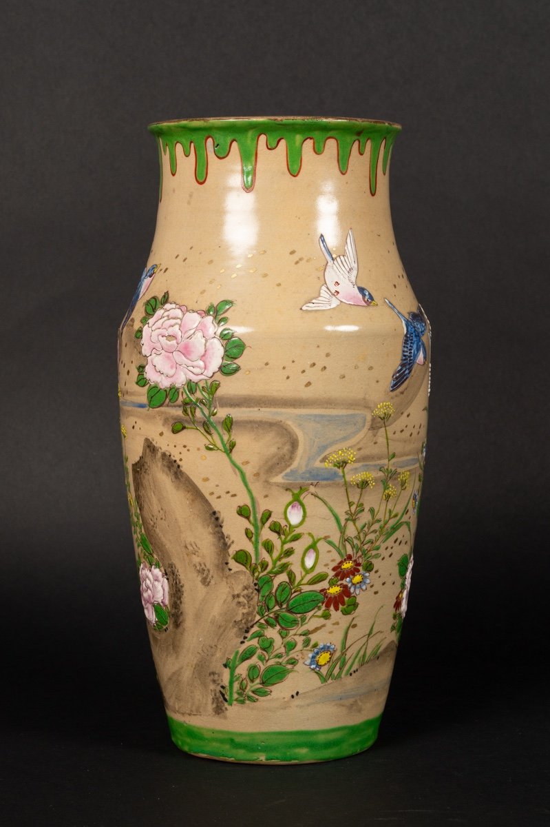 Vase Avec Oiseaux Et Fleurs, Japon, ère Meiji (1868-1912).  -photo-4