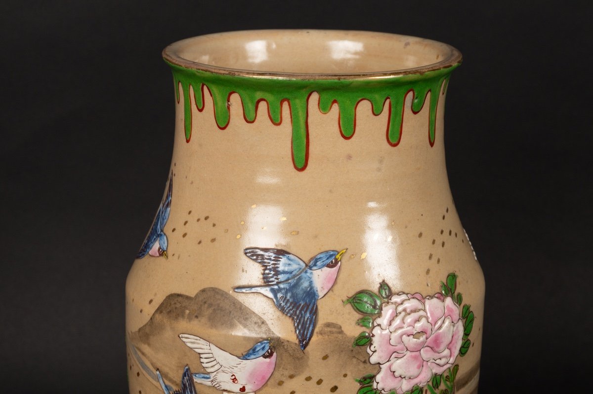 Vase Avec Oiseaux Et Fleurs, Japon, ère Meiji (1868-1912).  -photo-1