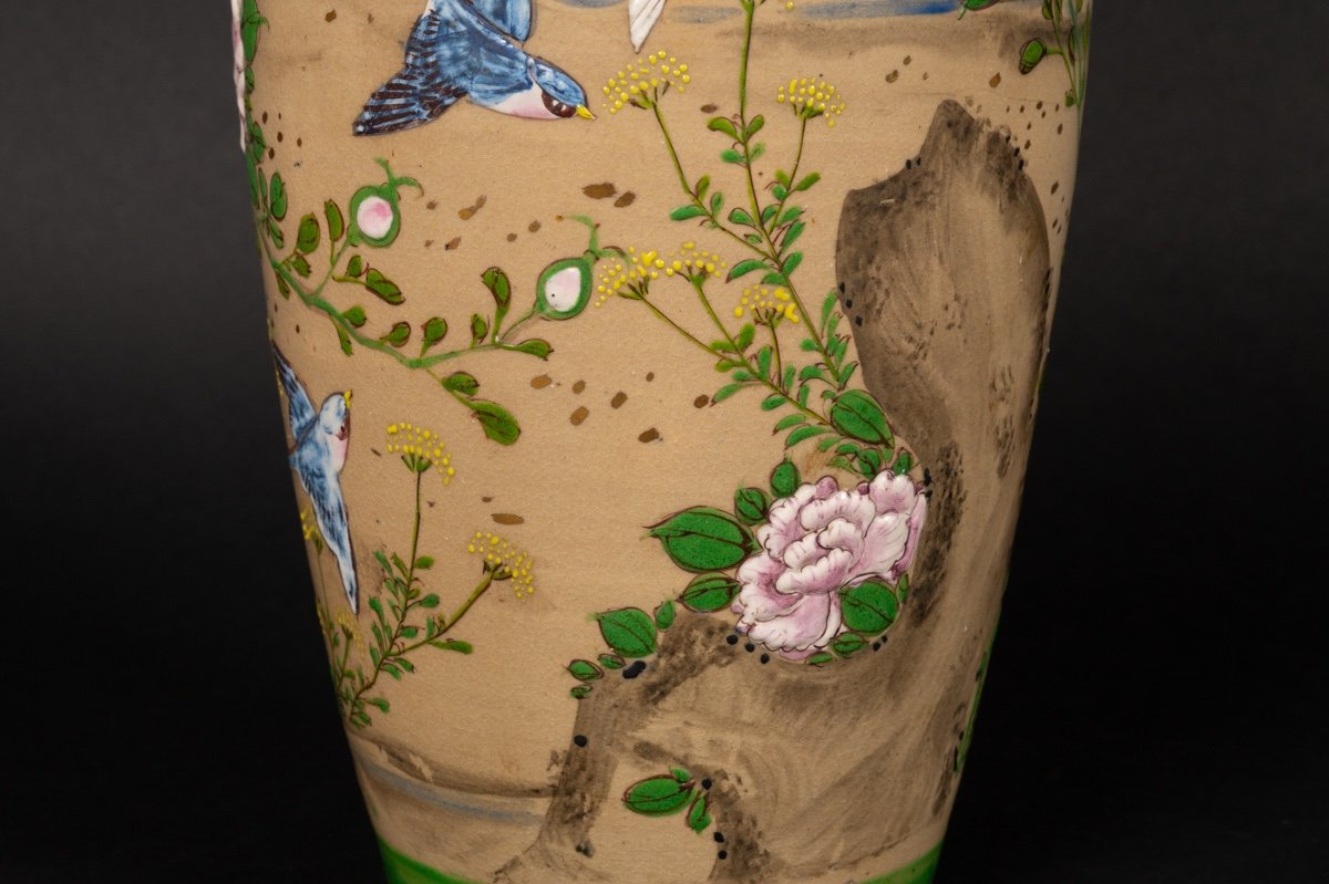 Vase Avec Oiseaux Et Fleurs, Japon, ère Meiji (1868-1912).  -photo-3