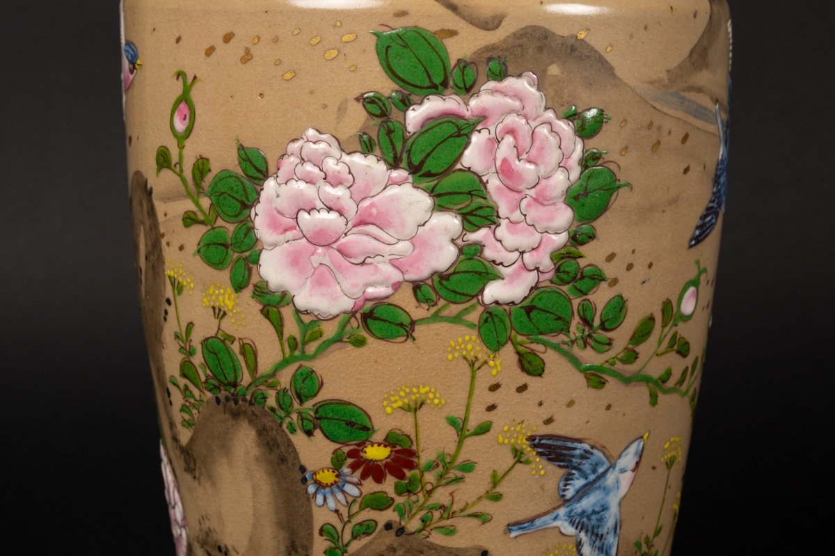 Vase Avec Oiseaux Et Fleurs, Japon, ère Meiji (1868-1912).  -photo-4