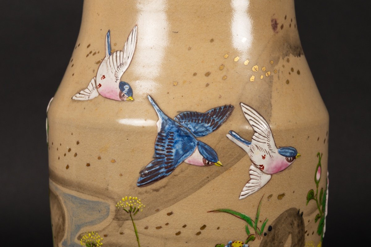 Vase Avec Oiseaux Et Fleurs, Japon, ère Meiji (1868-1912).  -photo-5