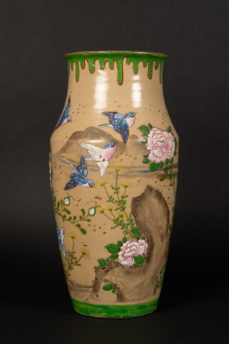 Vase Avec Oiseaux Et Fleurs, Japon, ère Meiji (1868-1912).  