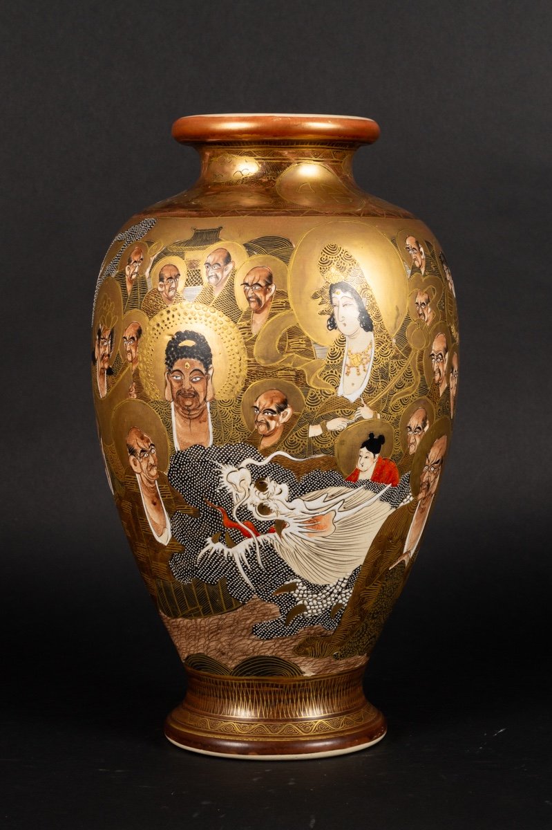 Vase With Figures And A Dragon, Kinkozan, Satsuma, Japan, Meiji Era (1868-1912).   