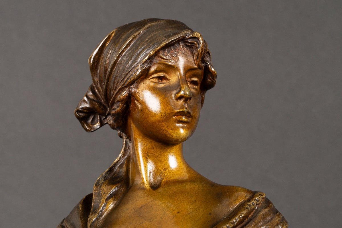 Femme à La Mandoline, Emmanuel Villanis (1858-1914), Bronze, Art Nouveau, Vers 1900. -photo-4