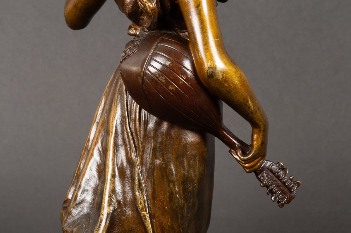 Femme à La Mandoline, Emmanuel Villanis (1858-1914), Bronze, Art Nouveau, Vers 1900. -photo-6