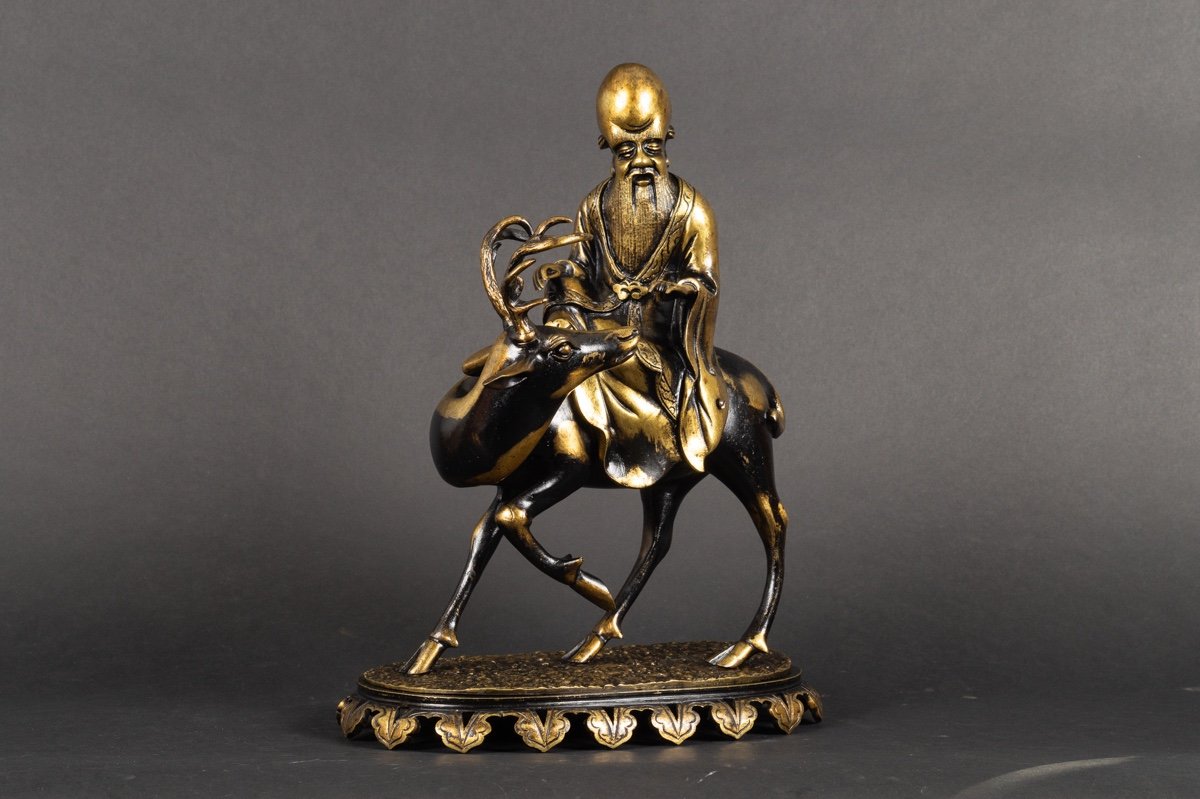 Shoulao On A Deer, Bronze, China, Qing Dynasty, 19th Century.  -photo-2