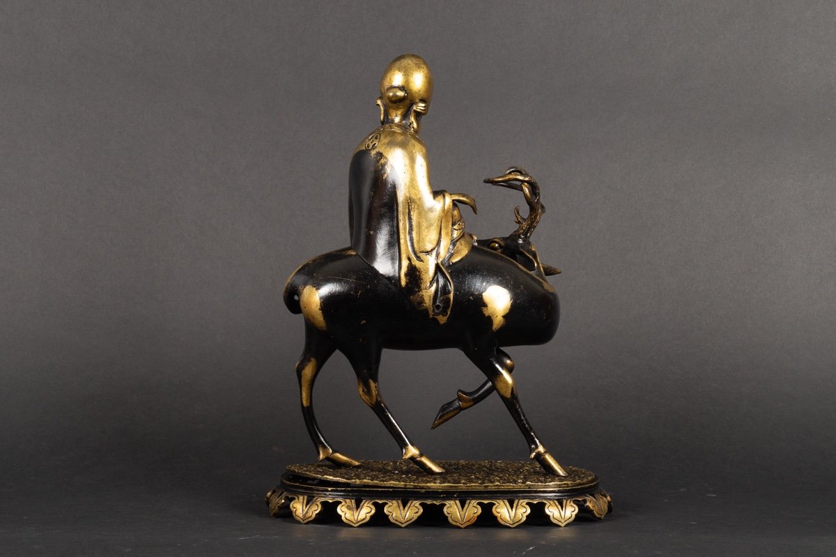 Shoulao On A Deer, Bronze, China, Qing Dynasty, 19th Century.  -photo-4