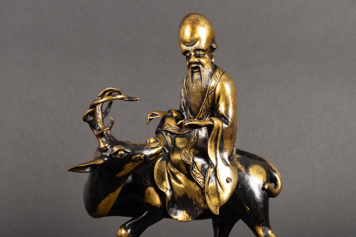 Shoulao On A Deer, Bronze, China, Qing Dynasty, 19th Century.  -photo-1