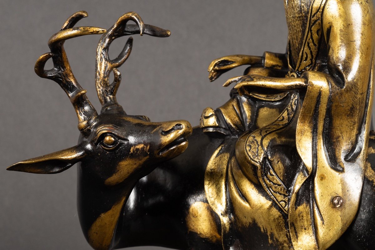 Shoulao On A Deer, Bronze, China, Qing Dynasty, 19th Century.  -photo-6