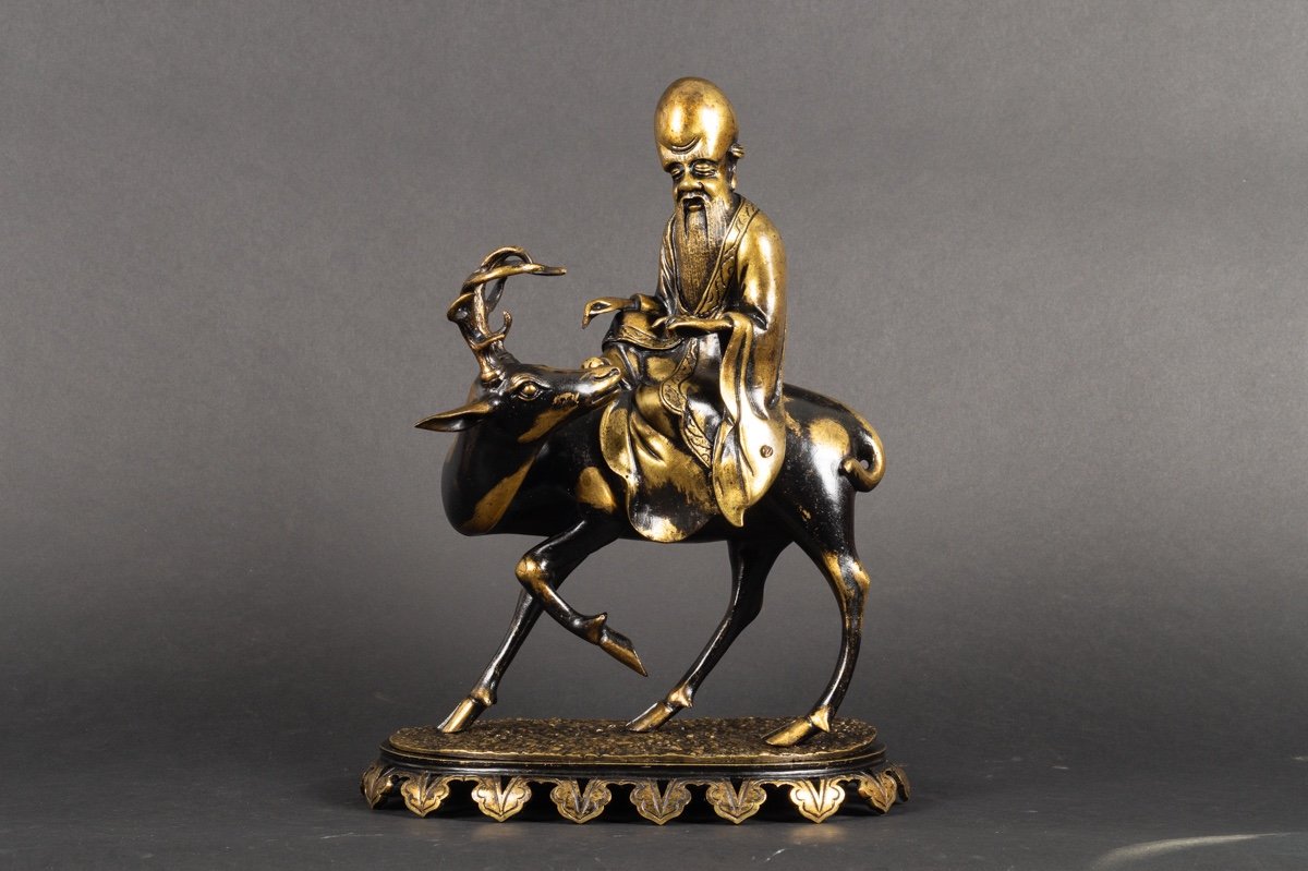 Shoulao On A Deer, Bronze, China, Qing Dynasty, 19th Century.  