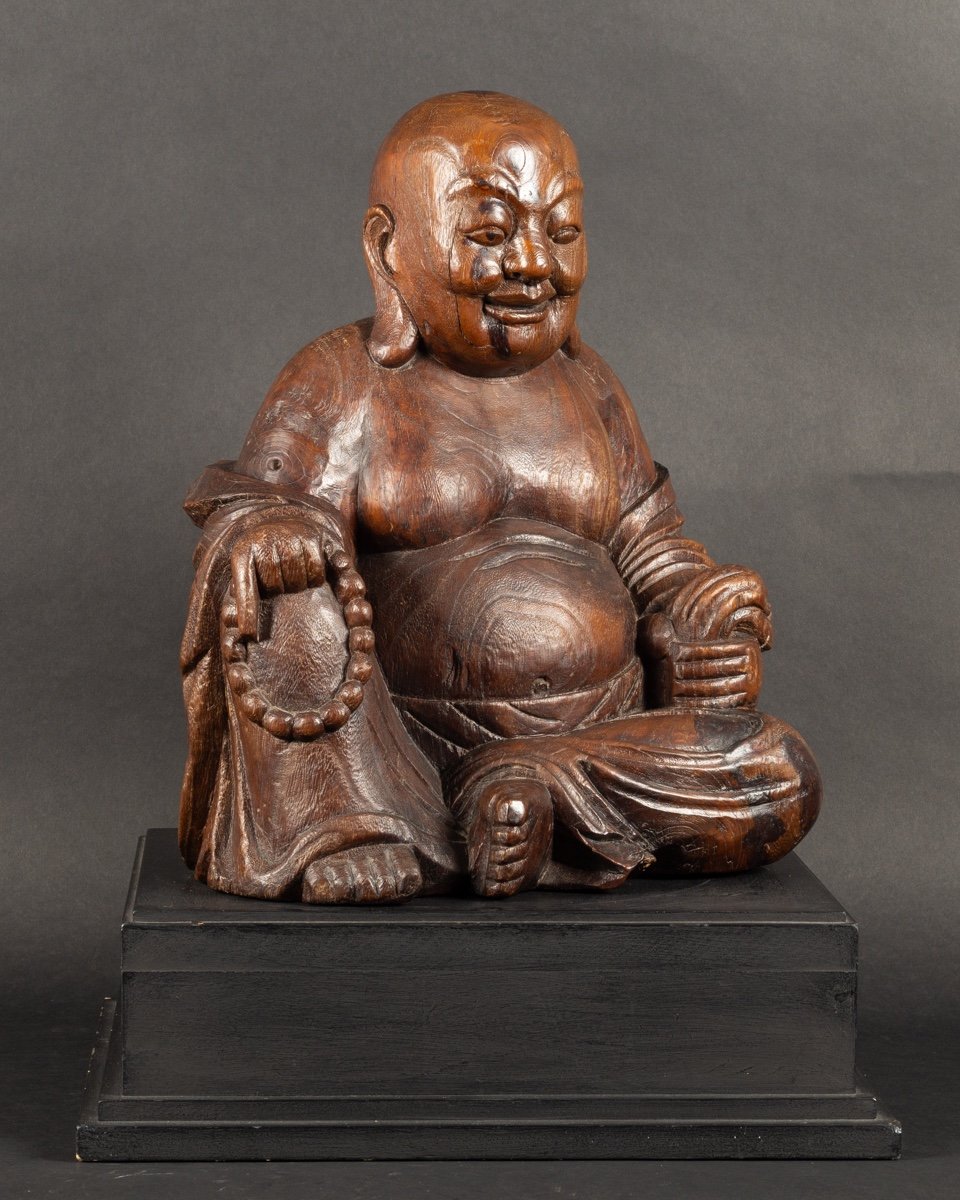 Budai With Base, Wood, China, Qing Dynasty, 19th Century.   -photo-2