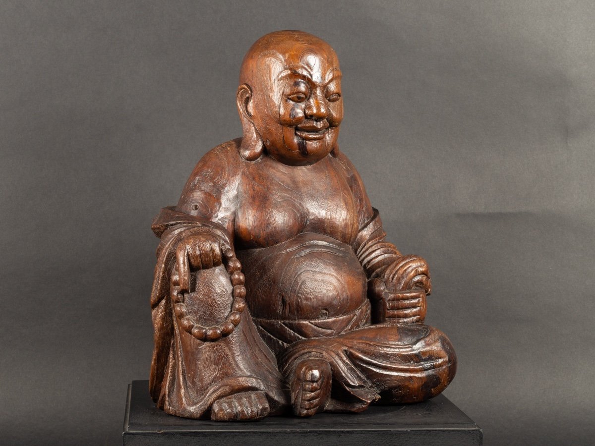 Budai With Base, Wood, China, Qing Dynasty, 19th Century.   -photo-3