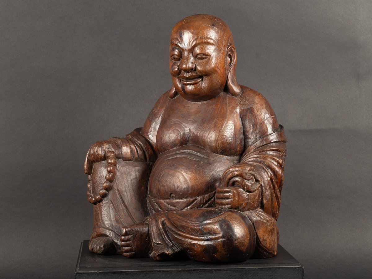 Budai With Base, Wood, China, Qing Dynasty, 19th Century.   -photo-4