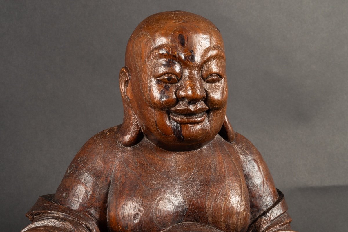 Budai With Base, Wood, China, Qing Dynasty, 19th Century.   -photo-2