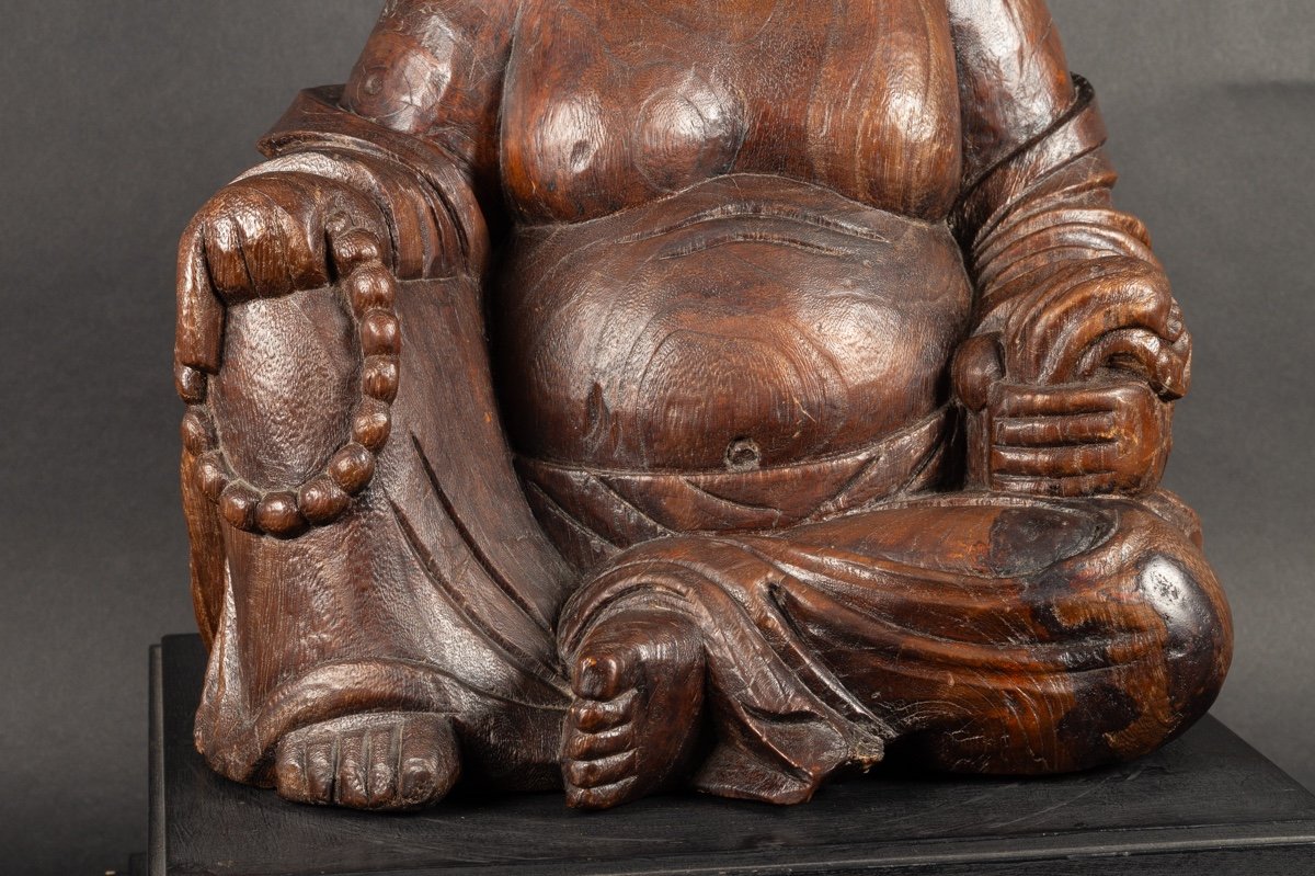 Budai With Base, Wood, China, Qing Dynasty, 19th Century.   -photo-3