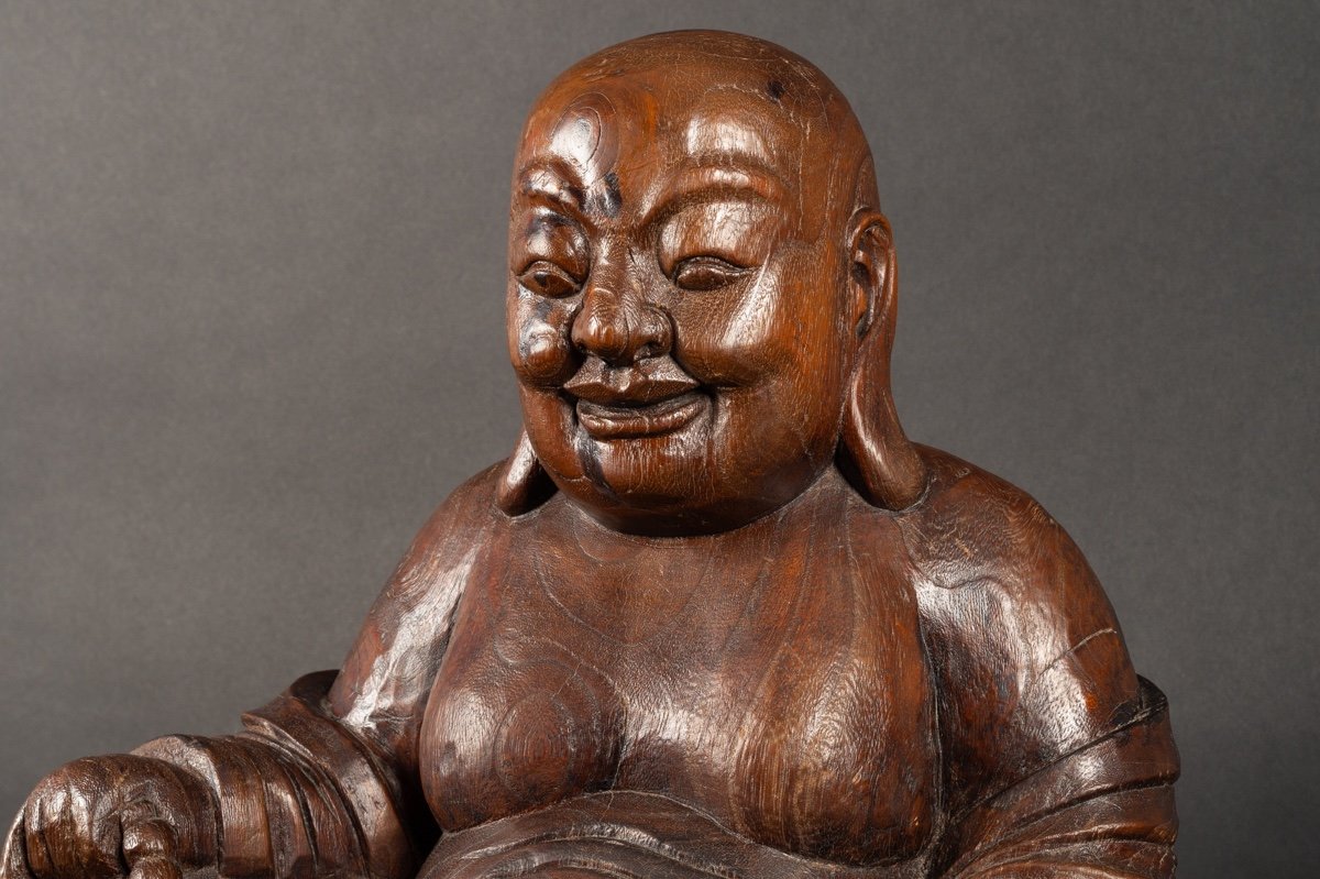 Budai With Base, Wood, China, Qing Dynasty, 19th Century.   -photo-4