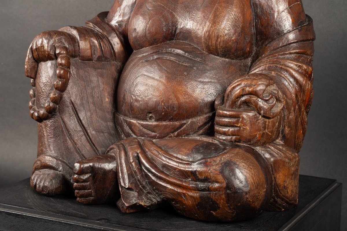 Budai With Base, Wood, China, Qing Dynasty, 19th Century.   -photo-5