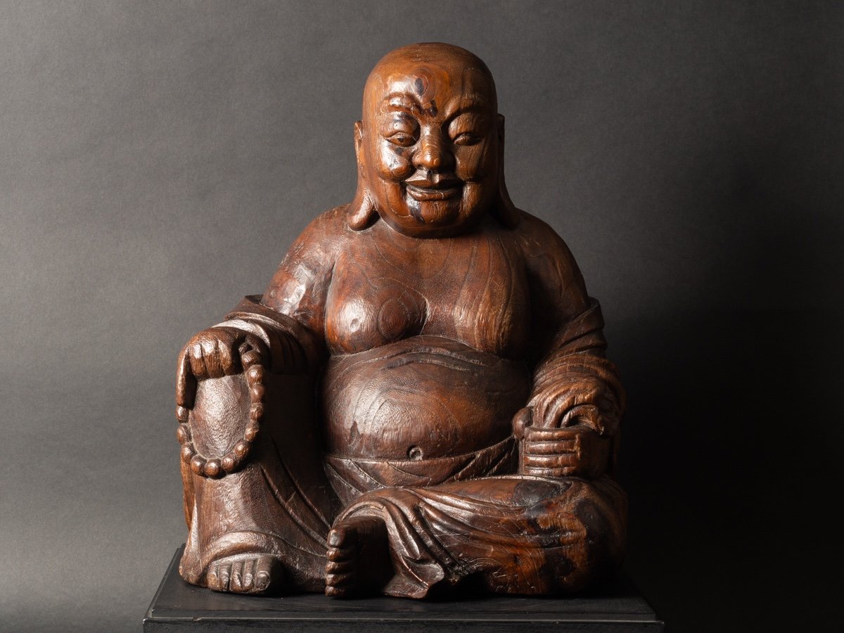 Budai With Base, Wood, China, Qing Dynasty, 19th Century.   -photo-6