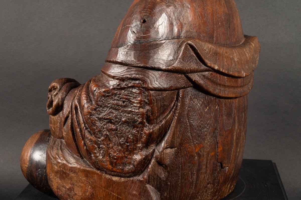 Budai With Base, Wood, China, Qing Dynasty, 19th Century.   -photo-7