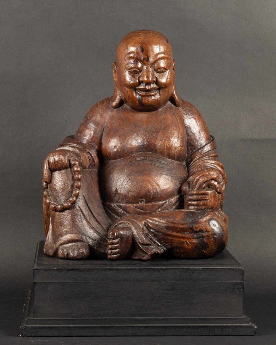 Budai With Base, Wood, China, Qing Dynasty, 19th Century.   