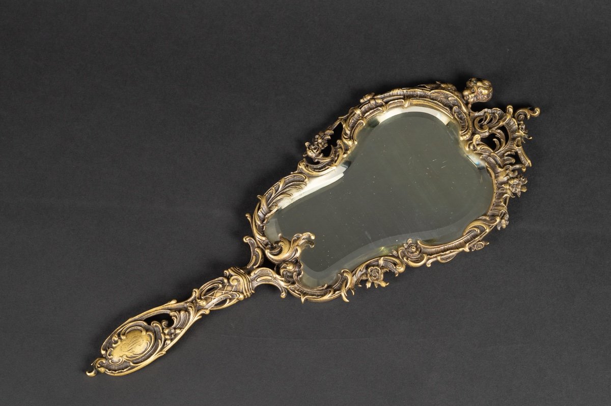 Hand Held Mirror, Bronze, 2nd Half 19th Century.  -photo-2