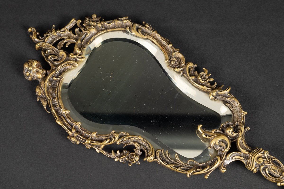 Hand Held Mirror, Bronze, 2nd Half 19th Century.  -photo-4