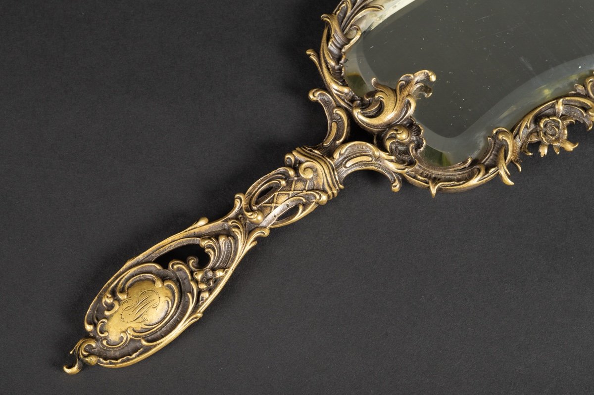 Hand Held Mirror, Bronze, 2nd Half 19th Century.  -photo-1