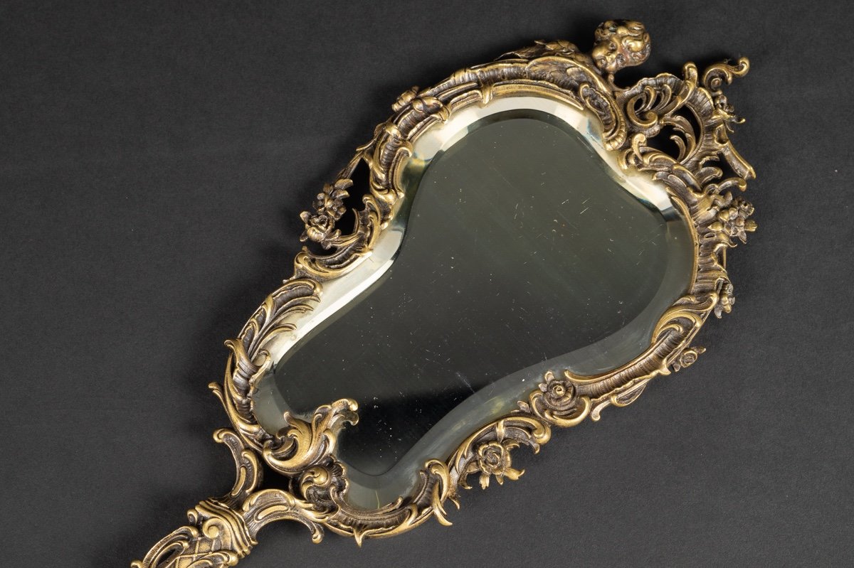 Hand Held Mirror, Bronze, 2nd Half 19th Century.  -photo-2