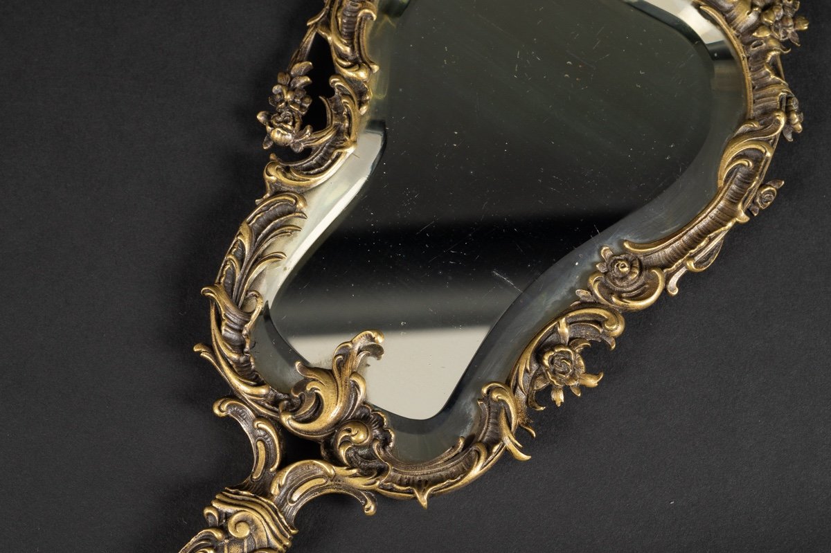 Hand Held Mirror, Bronze, 2nd Half 19th Century.  -photo-4