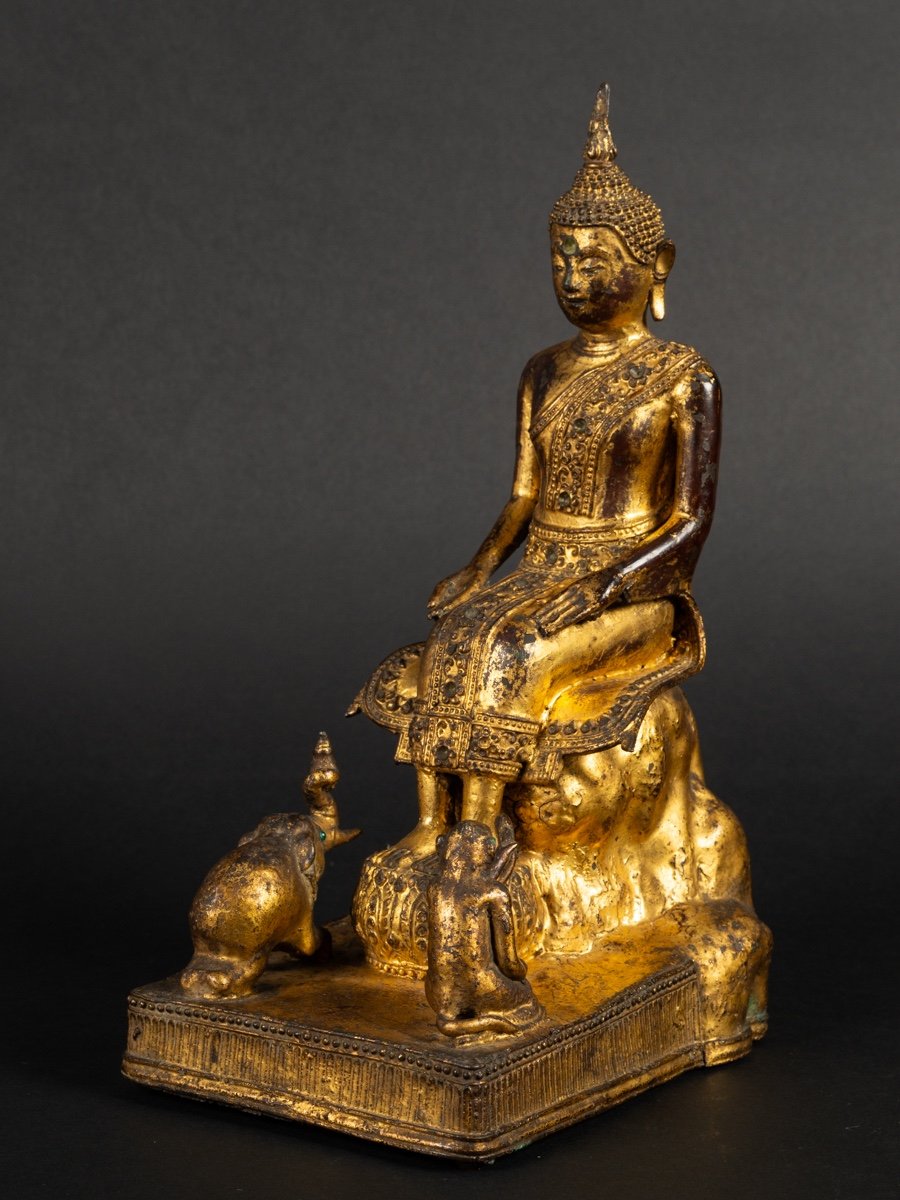 Buddha With Animals, Gilt Bronze, Rattanakosin, Thailand, 19th Century.  -photo-3