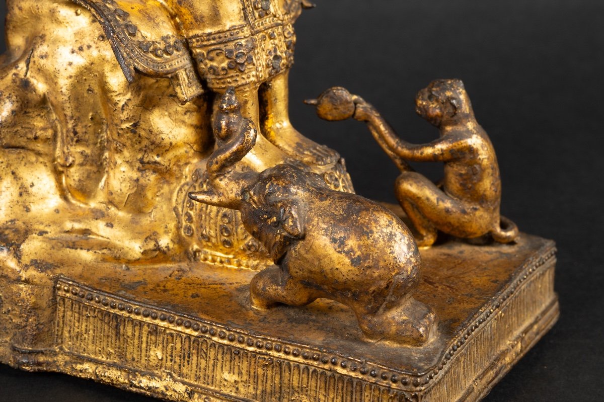 Buddha With Animals, Gilt Bronze, Rattanakosin, Thailand, 19th Century.  -photo-3