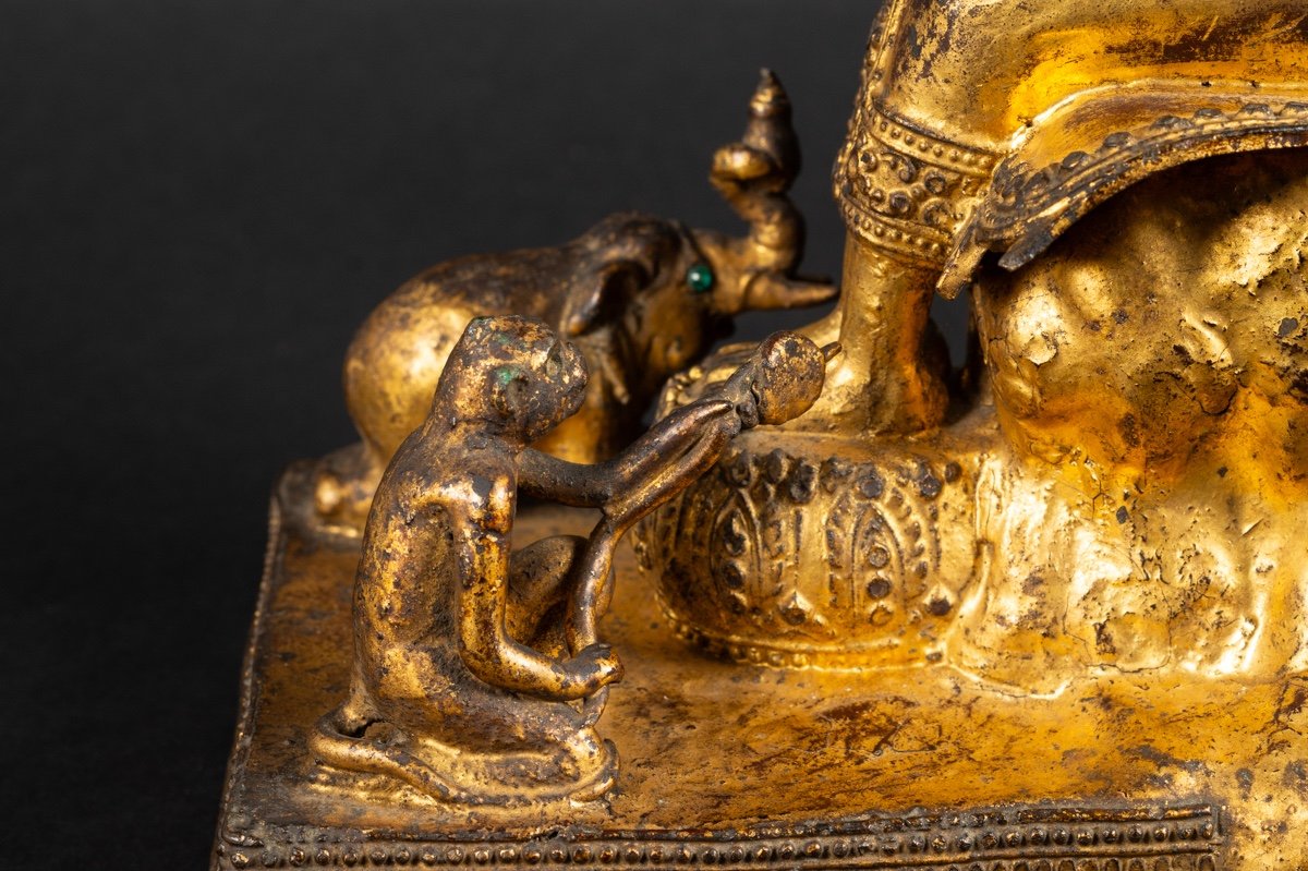 Buddha With Animals, Gilt Bronze, Rattanakosin, Thailand, 19th Century.  -photo-4