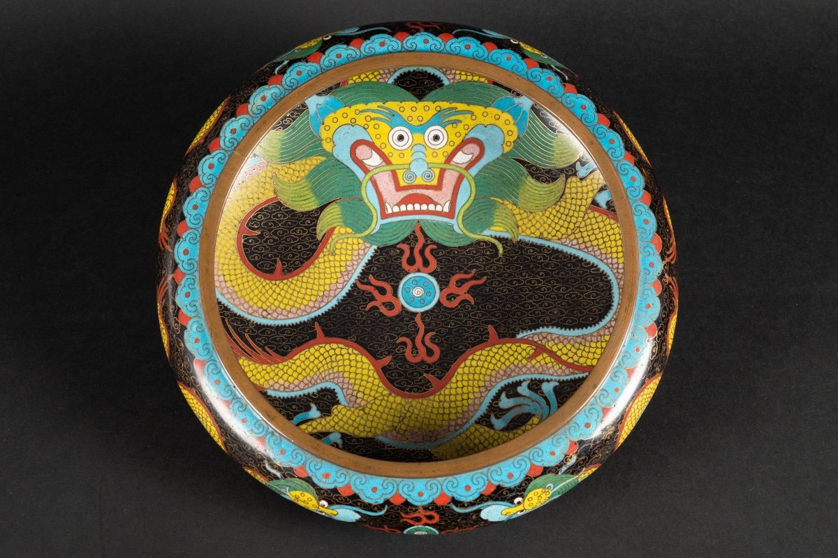 Coupe Cloisonnée Avec Dragons, Sig. Zhengde, Chine, Années 1920/30. -photo-2