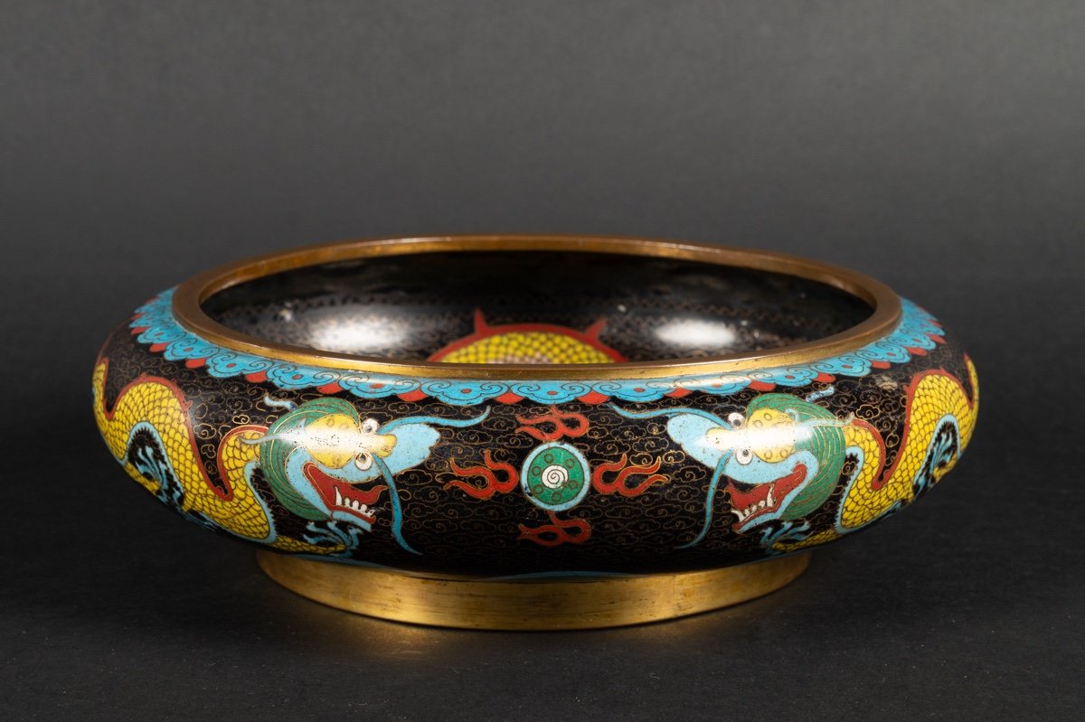 Coupe Cloisonnée Avec Dragons, Sig. Zhengde, Chine, Années 1920/30. -photo-4